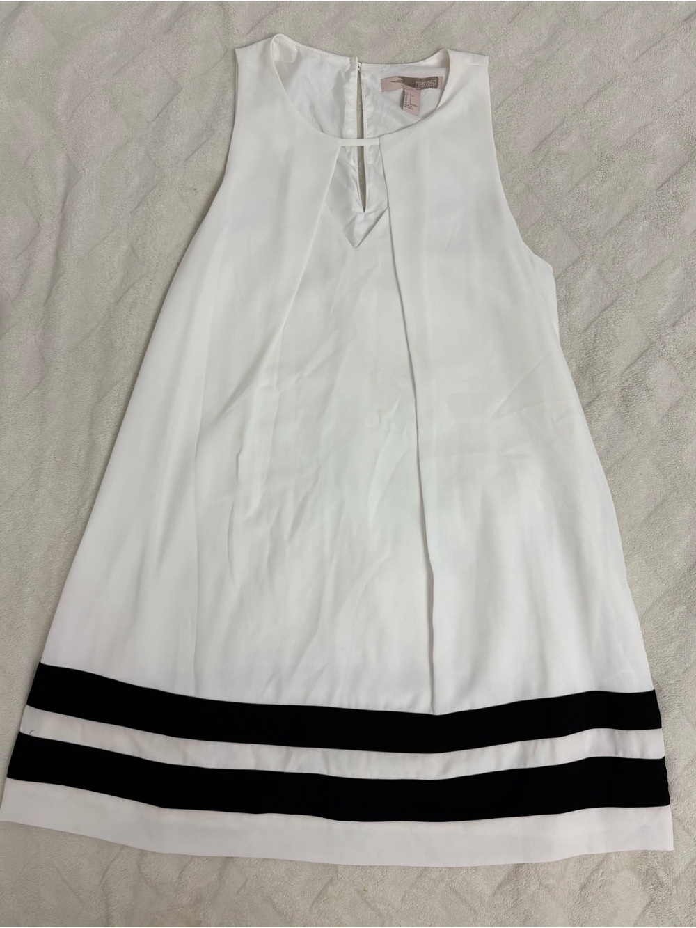 White Sleeveless Shift Dress with Black Stripes